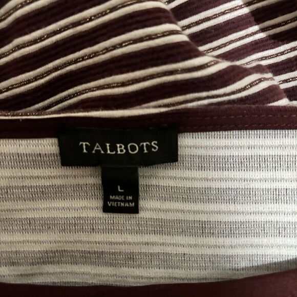 Talbots Top Large Multicolor Metallic Stripe Stretch Shoulder Button Blouse - Picture 6 of 8